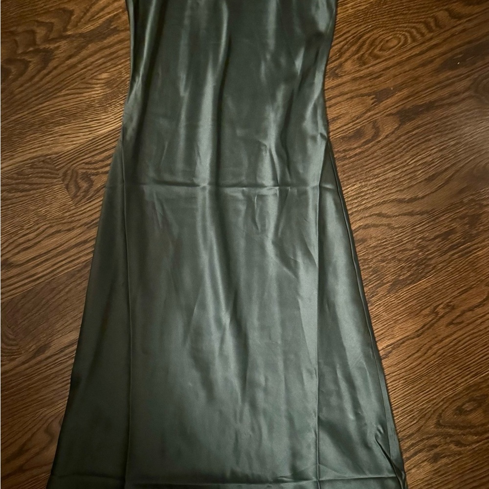 Quince Dark Green Satin Midi Dress